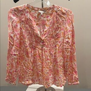 Lucky Brand Pink and Orange Floral Blouse